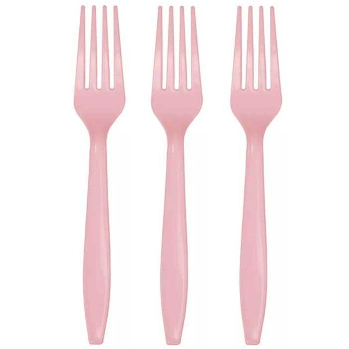 Pembe Lüks Plastik Çatal 25 Adet