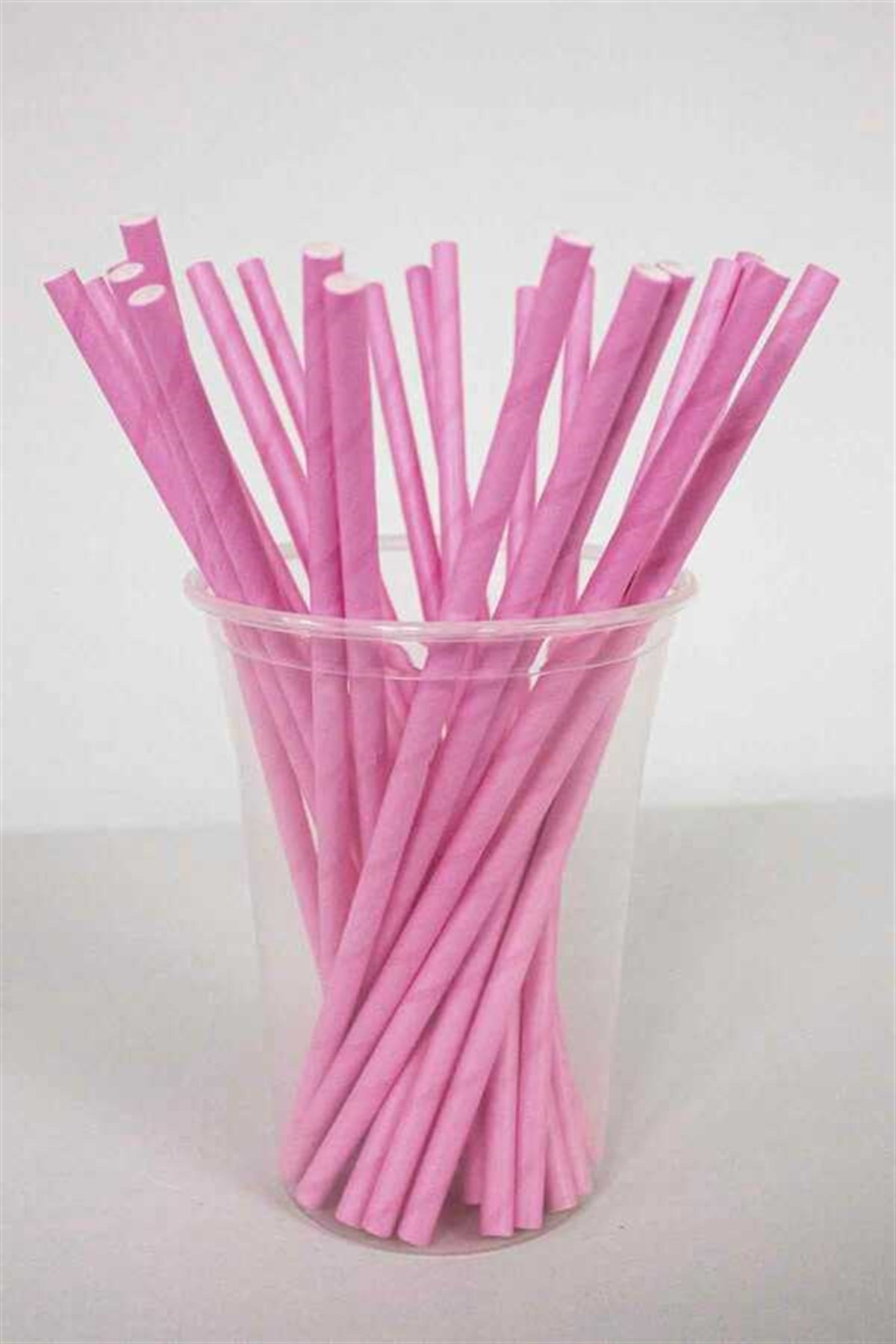 Pembe Renk Kağıt Pipet 24 Adet