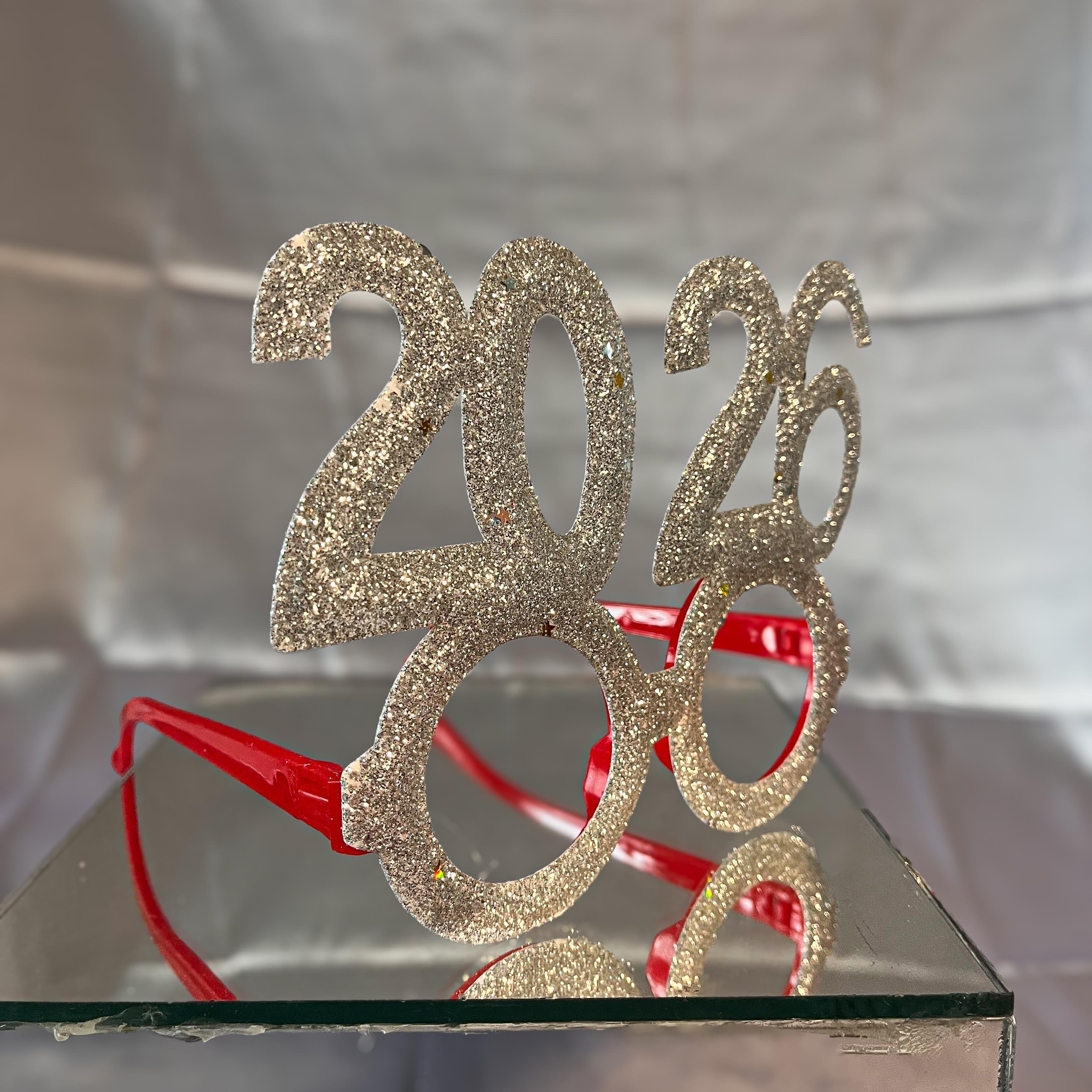 Yılbaşı Simli Gümüş Renk Gözlük 2026