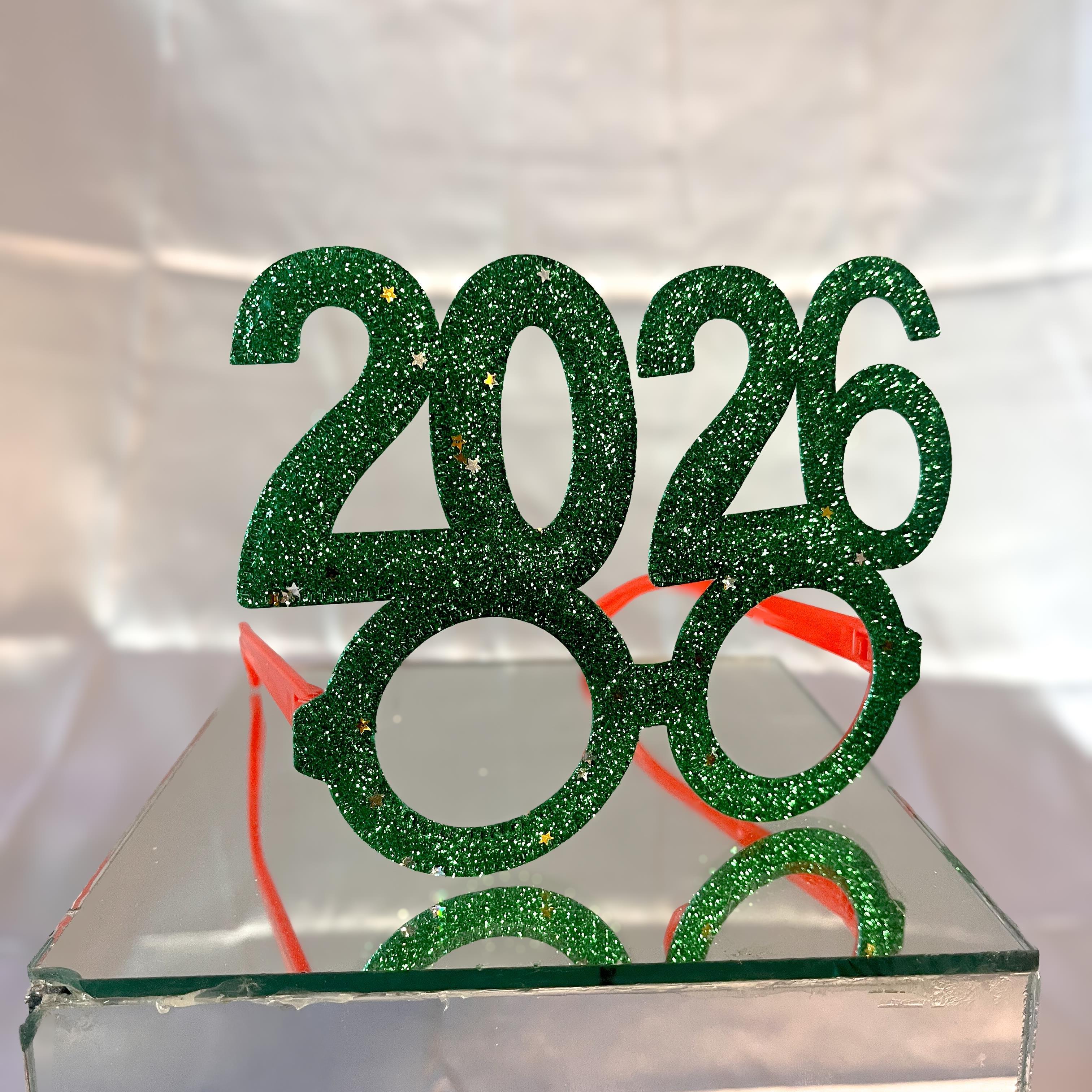 Yılbaşı Simli Yeşil Renk Gözlük 2026