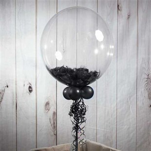 Şeffaf Siyah Tüylü Balon 45 cm