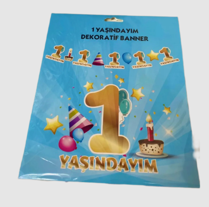 1 Yaş Dekoratif Banner Mavi
