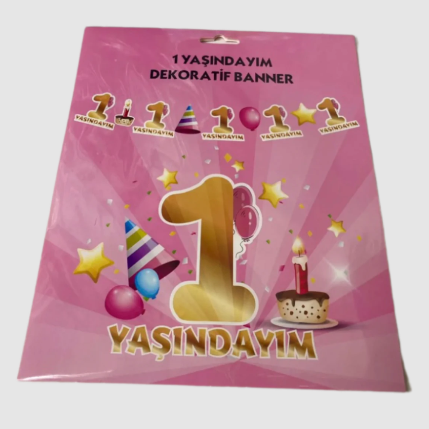 1 Yaş Dekoratif Banner Pembe