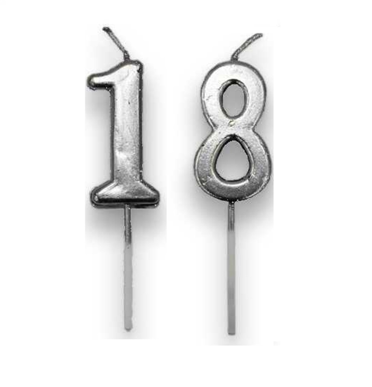 18 Rakamlı Gümüş Renk Yaş Mumu 10 cm