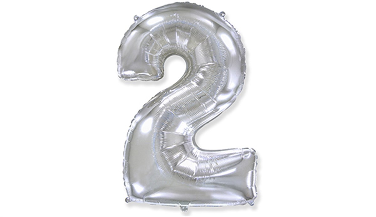 2 Rakamlı Folyo Gümüş Renk Balon 76 cm