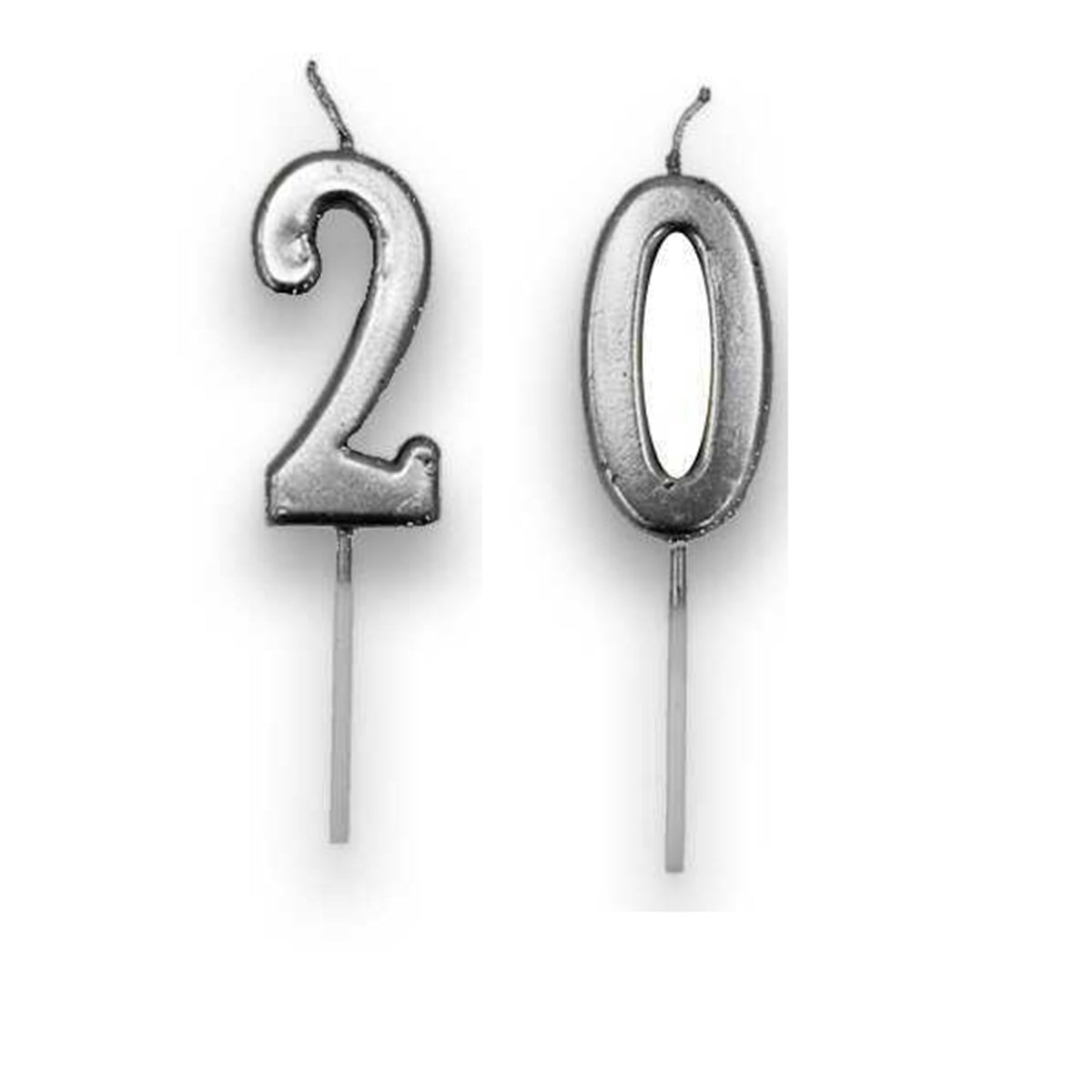 20 Rakamlı Gümüş Renk Yaş Mumu 10 cm