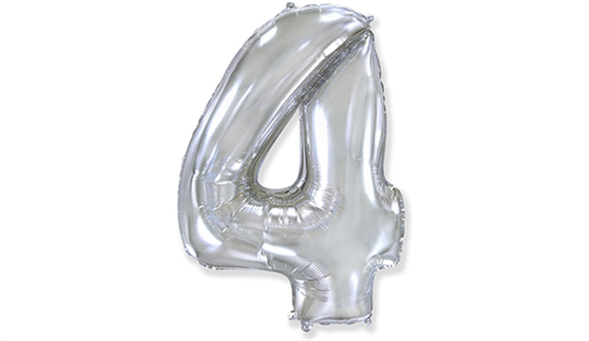 4 Rakamlı Folyo Gümüş Renk Balon 76 cm