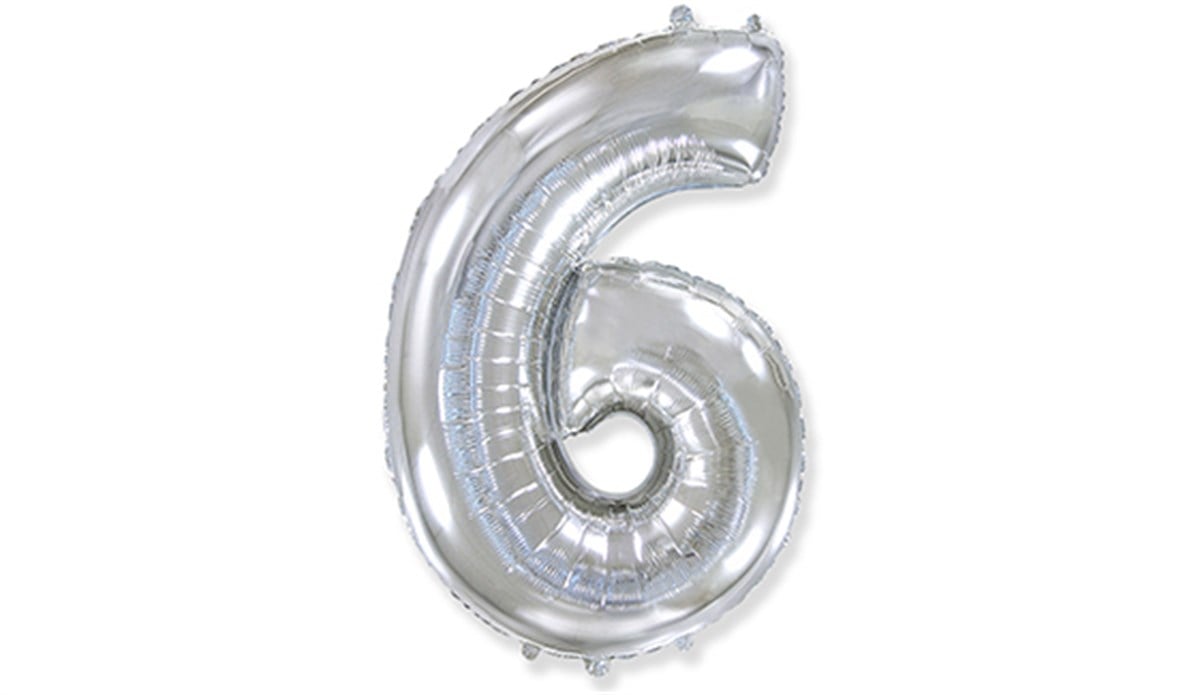 6 Rakamlı Folyo Gümüş Renk Balon 76 cm