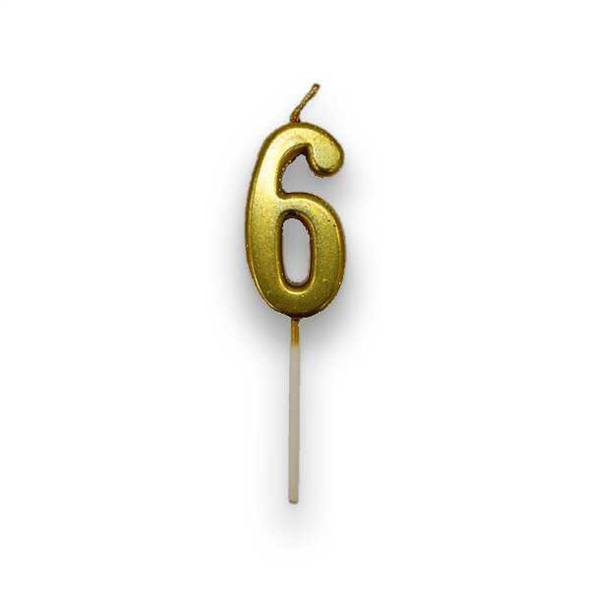 6 Rakamlı Gold Renk Yaş Mumu 10 cm