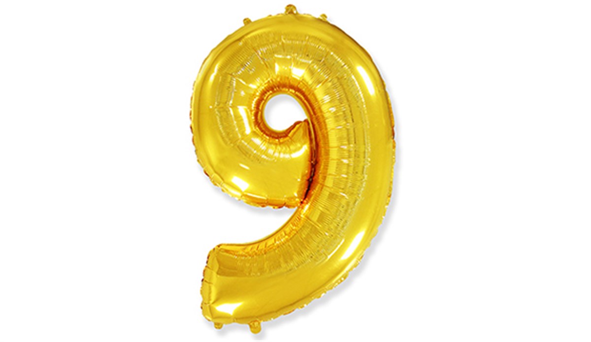 9 Rakamlı Folyo Gold Renk Balon 76 cm