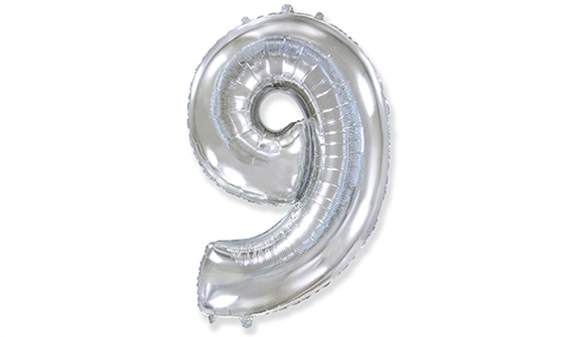 9 Rakamlı Folyo Gümüş Renk Balon 76 cm