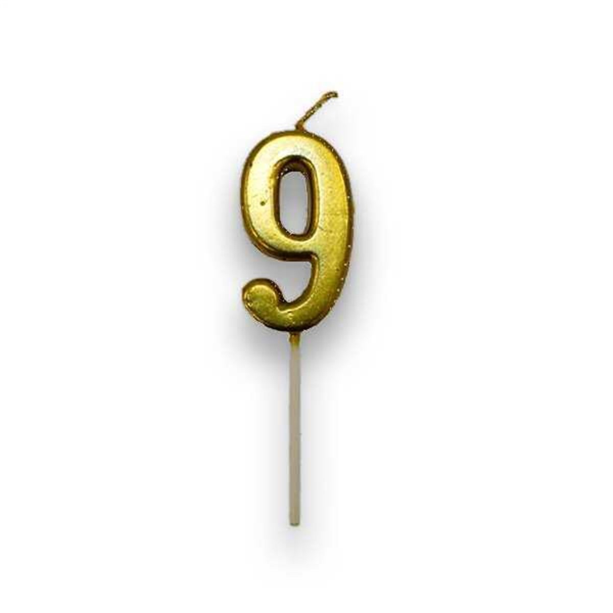 9 Rakamlı Gold Renk Yaş Mumu 10 cm
