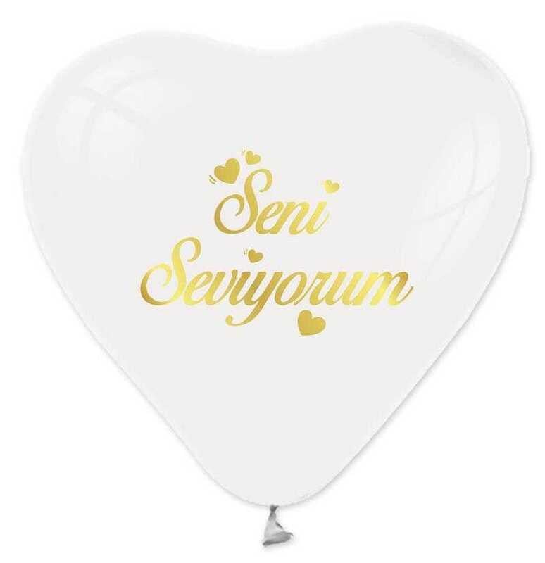 BALON SENİ SEVİYORUM KALP BEYAZ ALTIN PK:100-KL:50