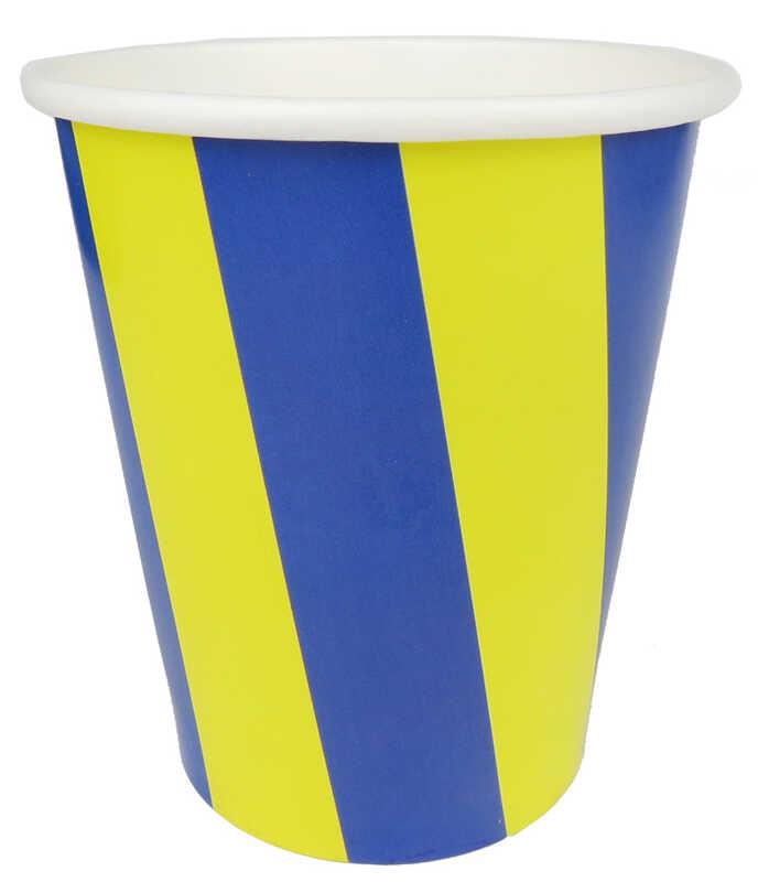 BARDAK KARTON ÇİZGİLİ SARI LACİVERT 8 OZ PK:8
