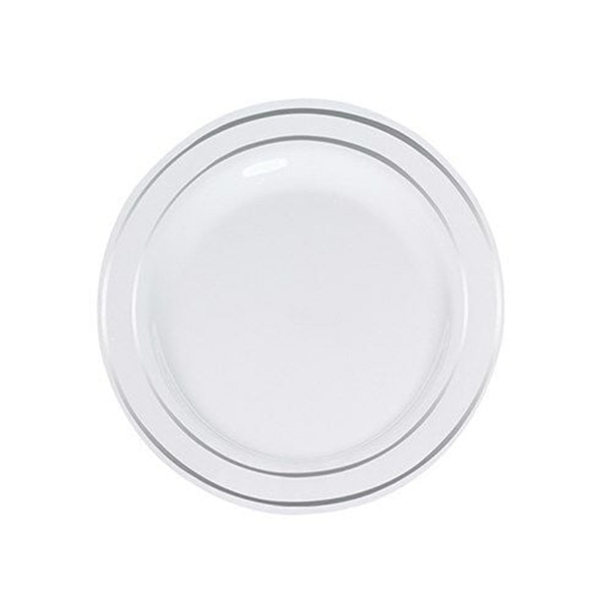 Beyaz Gümüş Çizgili Lüks Yuvarlak Mika Tabak 22 cm 6 Adet