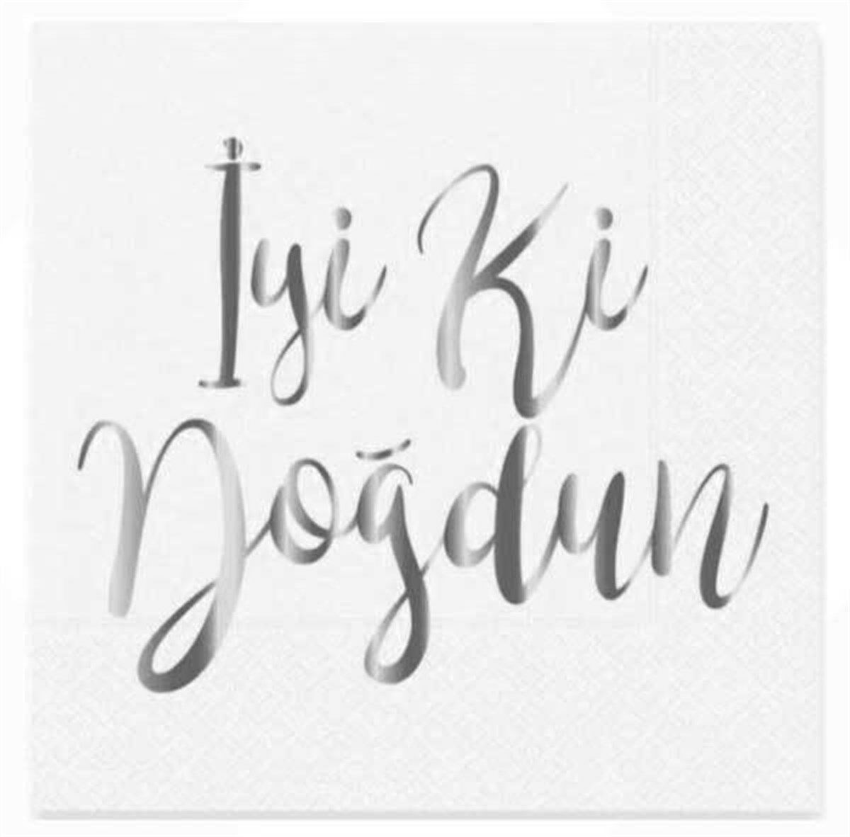 Beyaz Gümüş Varaklı Lüks İyi ki Doğdun Peçete