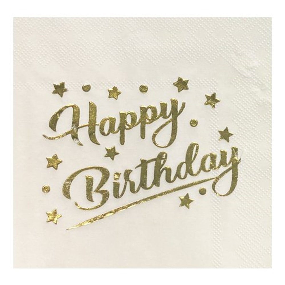 Beyaz Üzeri Gold Varaklı Happy Birthday Peçete 16 Adet