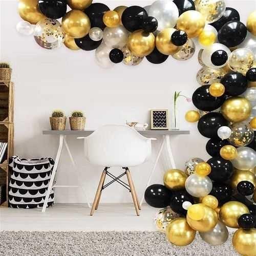 Gold Gümüş Siyah Zincir Balon Seti 5 Metre