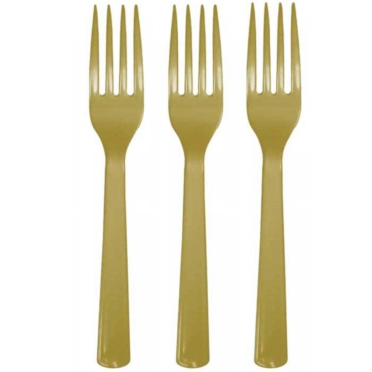 Gold Renk Lüks Plastik Çatal 25 Adet