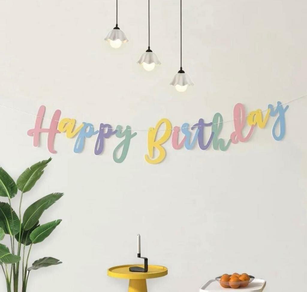 Happy Birthday Kaligrafi Makaron Renk Banner