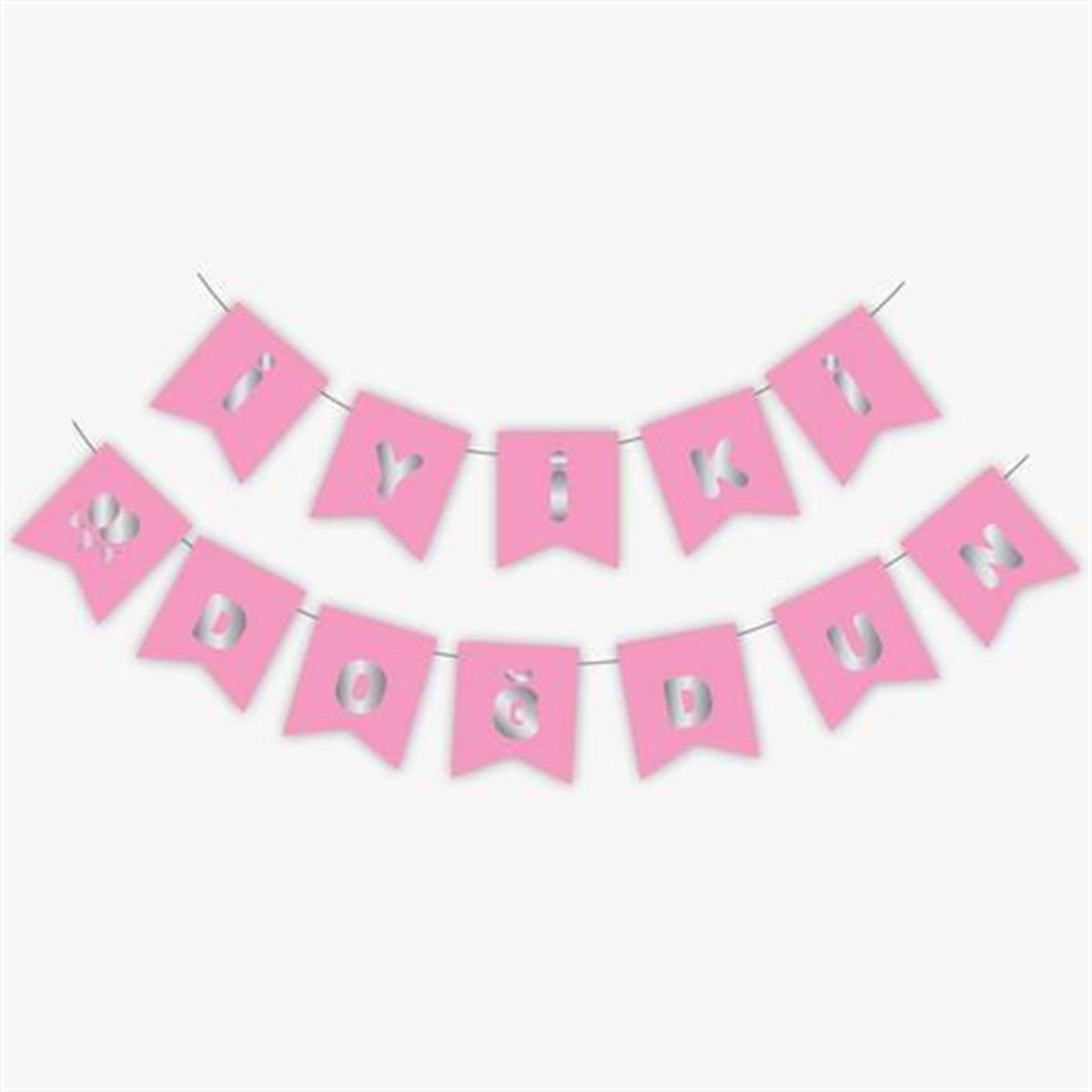 İyi ki Doğdun Pembe Gümüş Yaldızlı Banner
