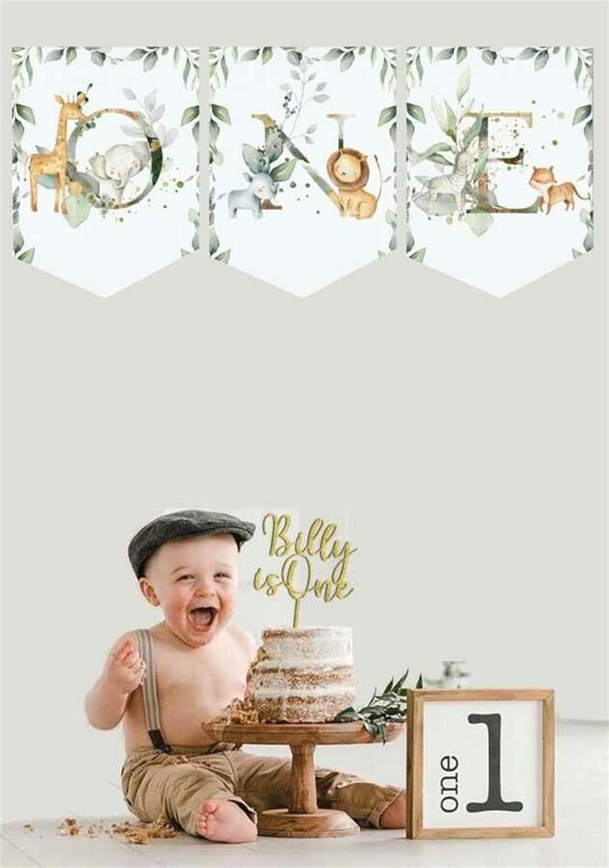 Kağıt Banner One Flama Safari Temalı Baby Animal