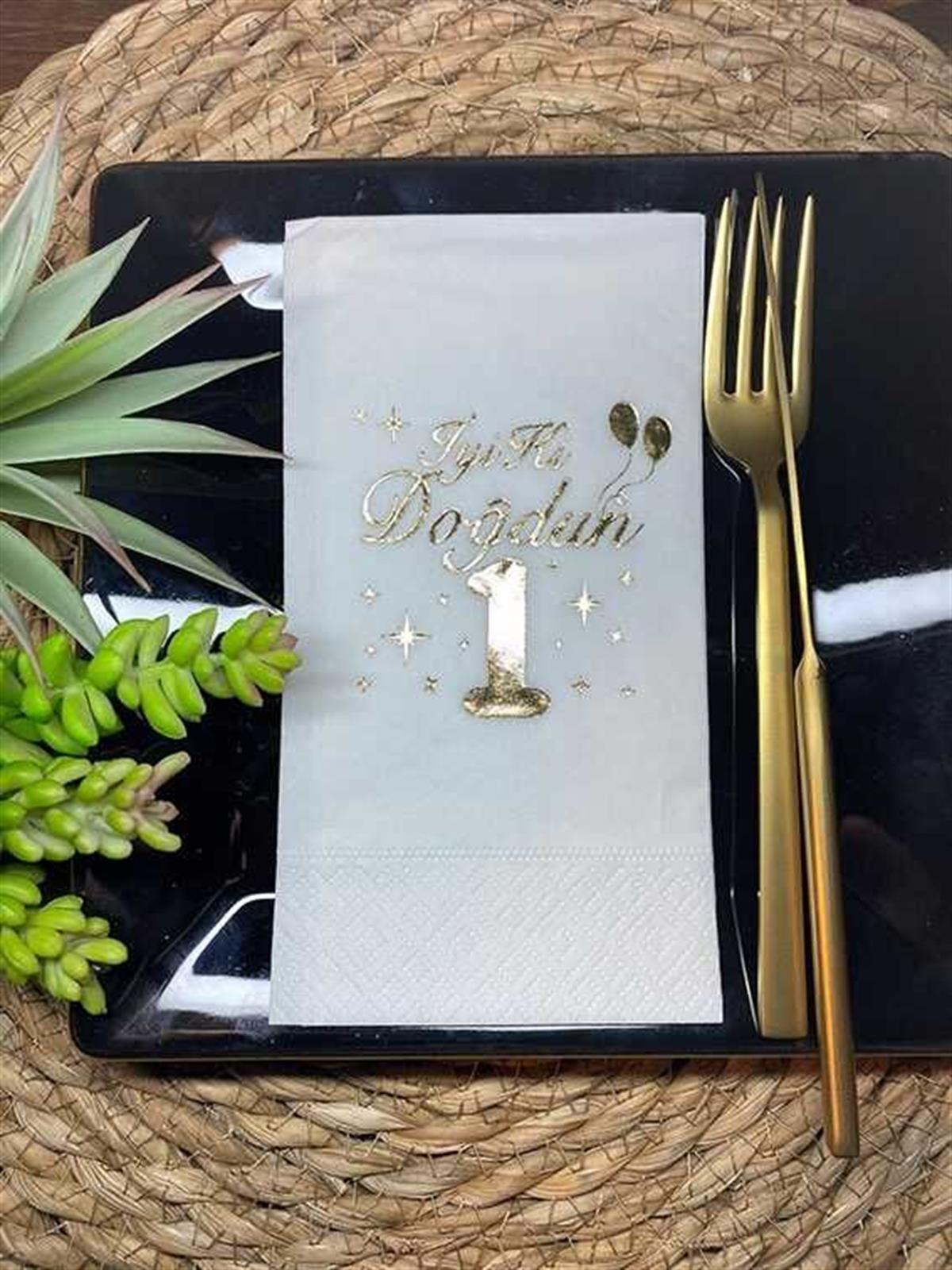 Kağıt Peçete Garson Katlama Gold Varak Baskılı 1 Yaş 16lı