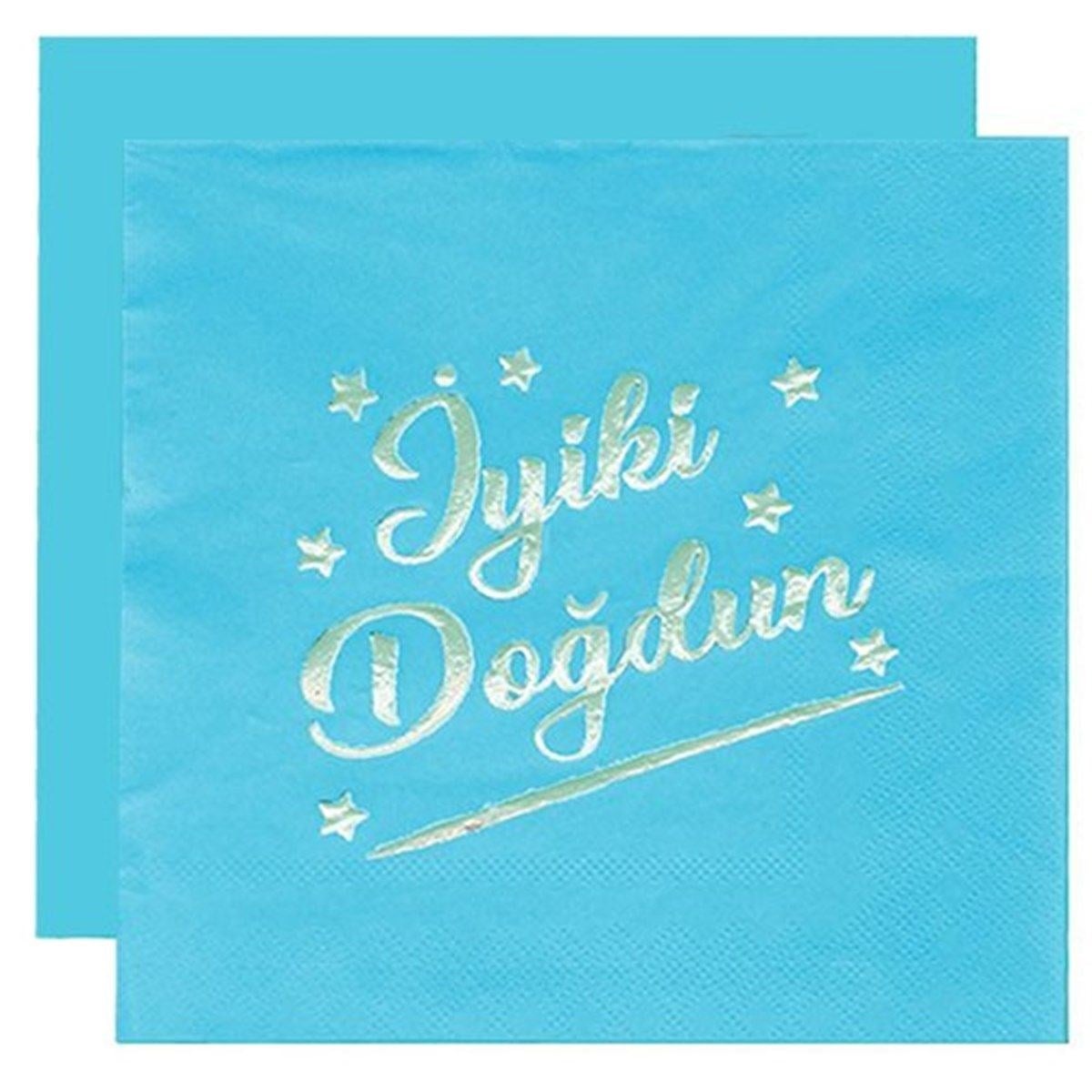 Mavi Gümüş Varaklı Lüks İyi ki Doğdun Peçete