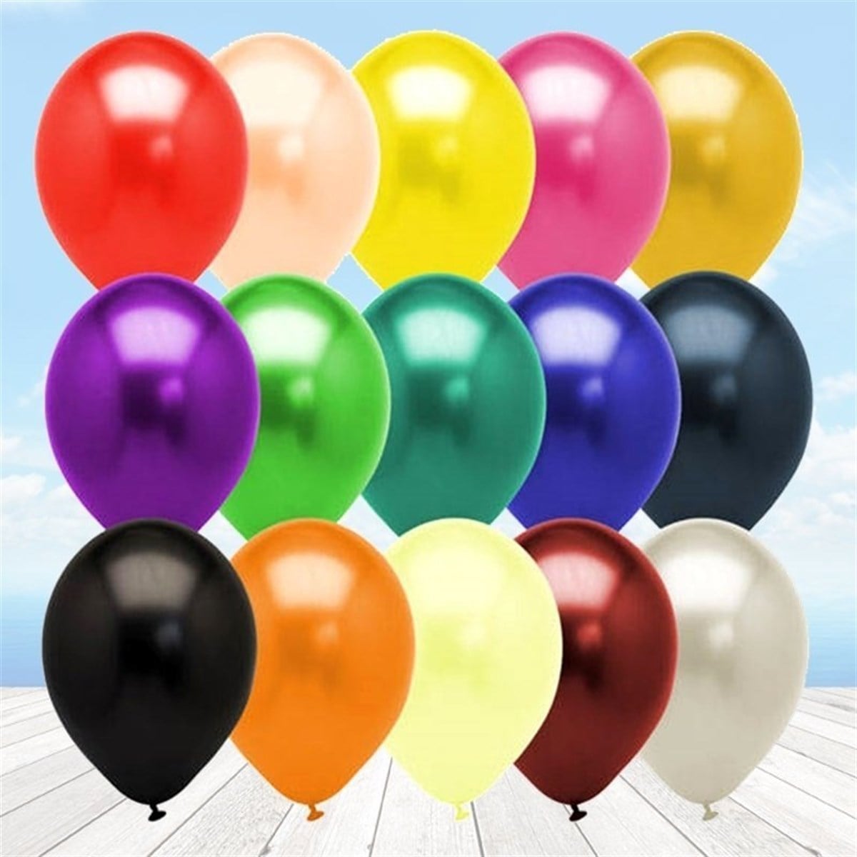 Metalik Parlak 12 inch Karışık Renk Balon 12 Adet