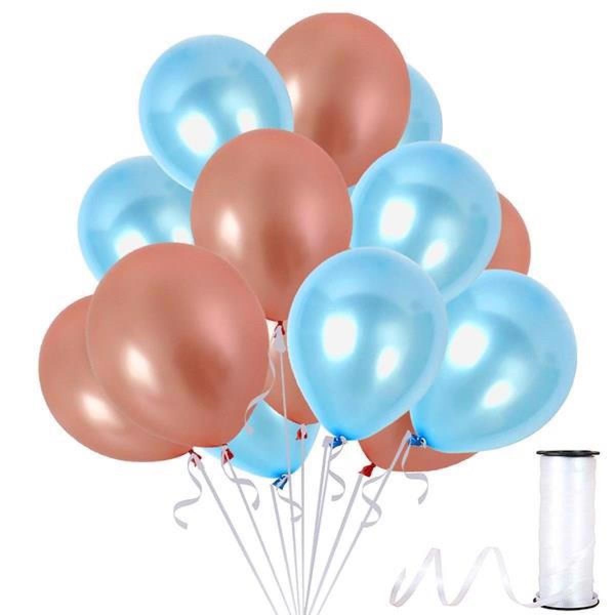 Metalik Parlak 12 inch Rose Gold Mavi Balon 12 Adet