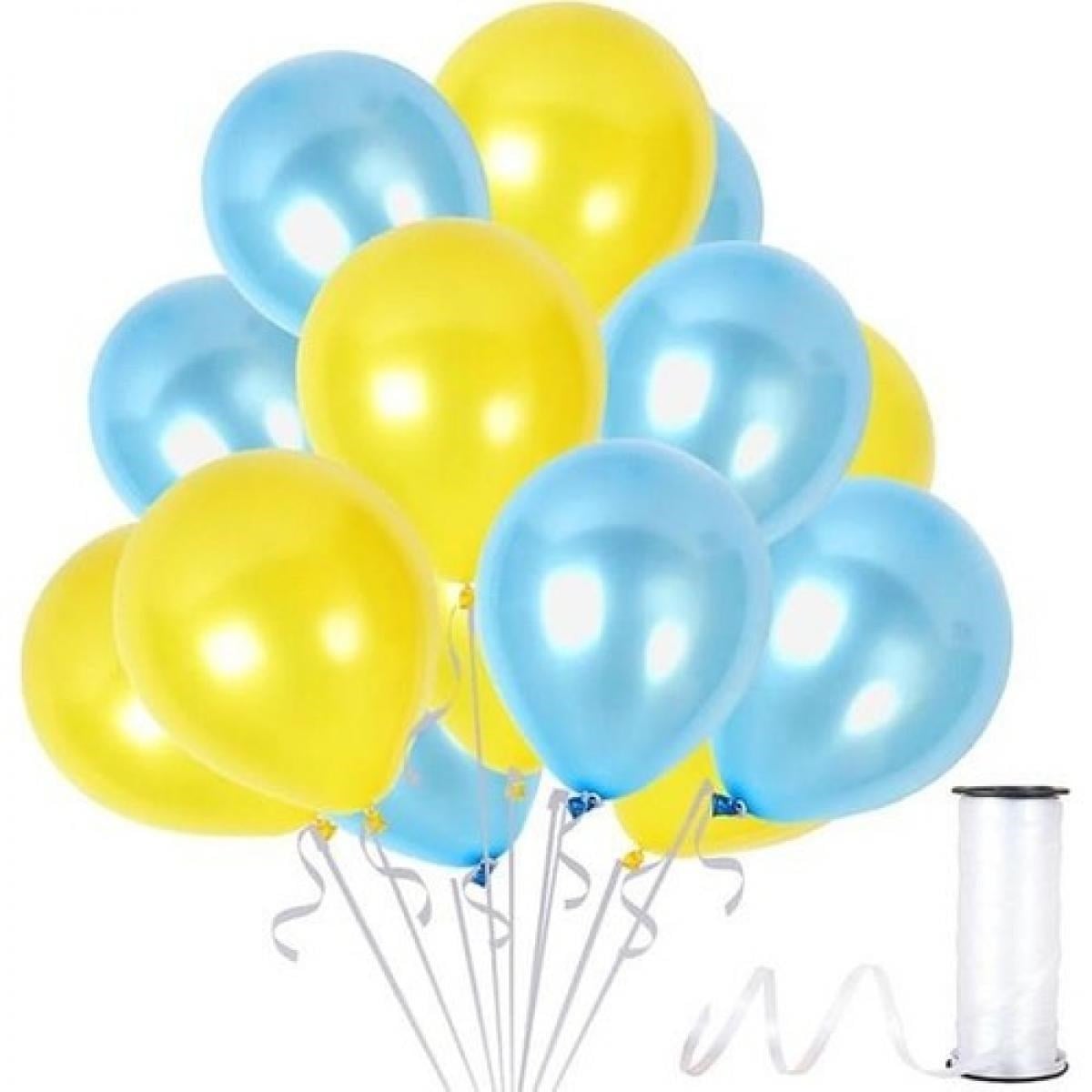 Metalik Parlak 12 inch Sarı Açık Mavi Balon 12 Adet