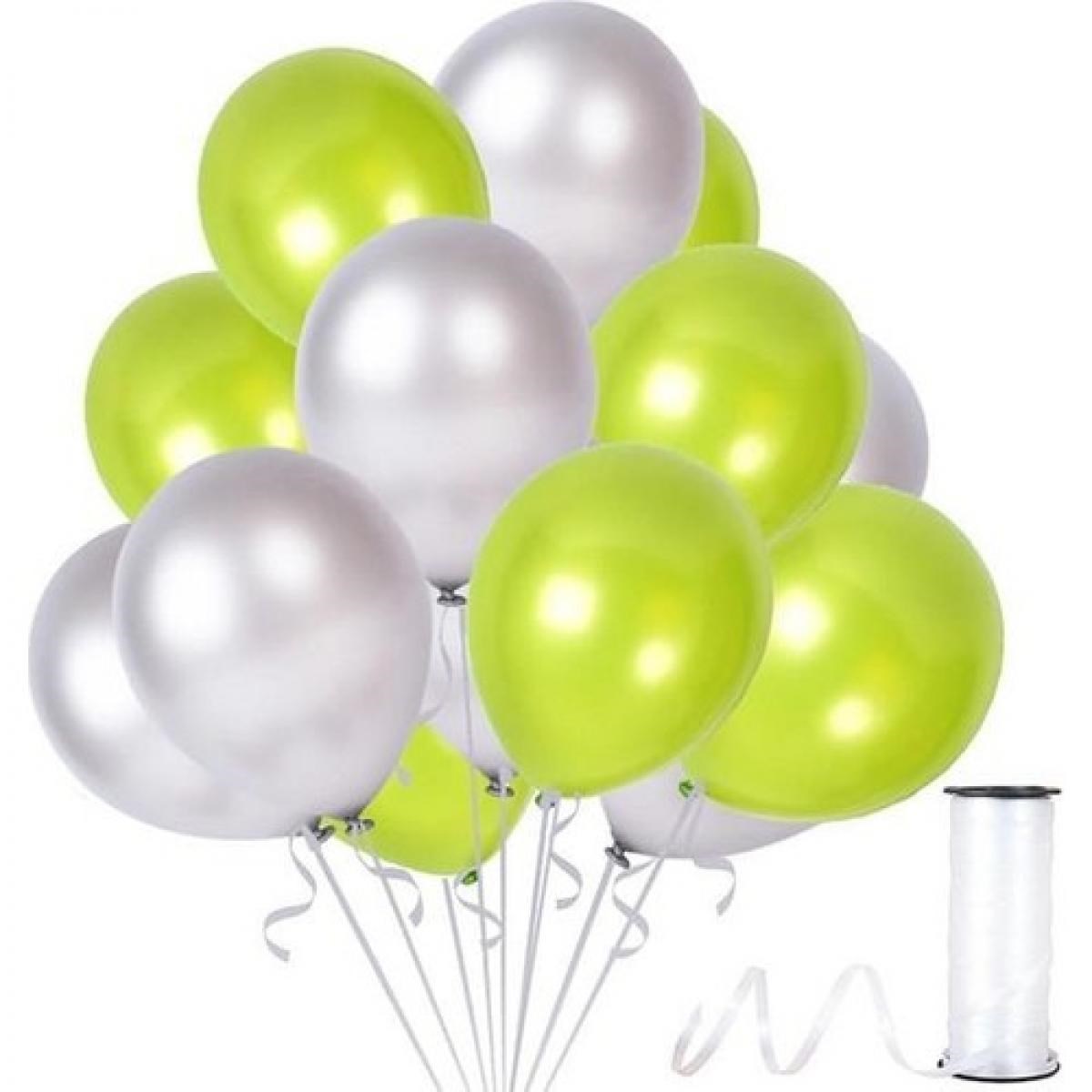 Metalik Parlak 12 inch Yeşil Gümüş Balon 12 Adet