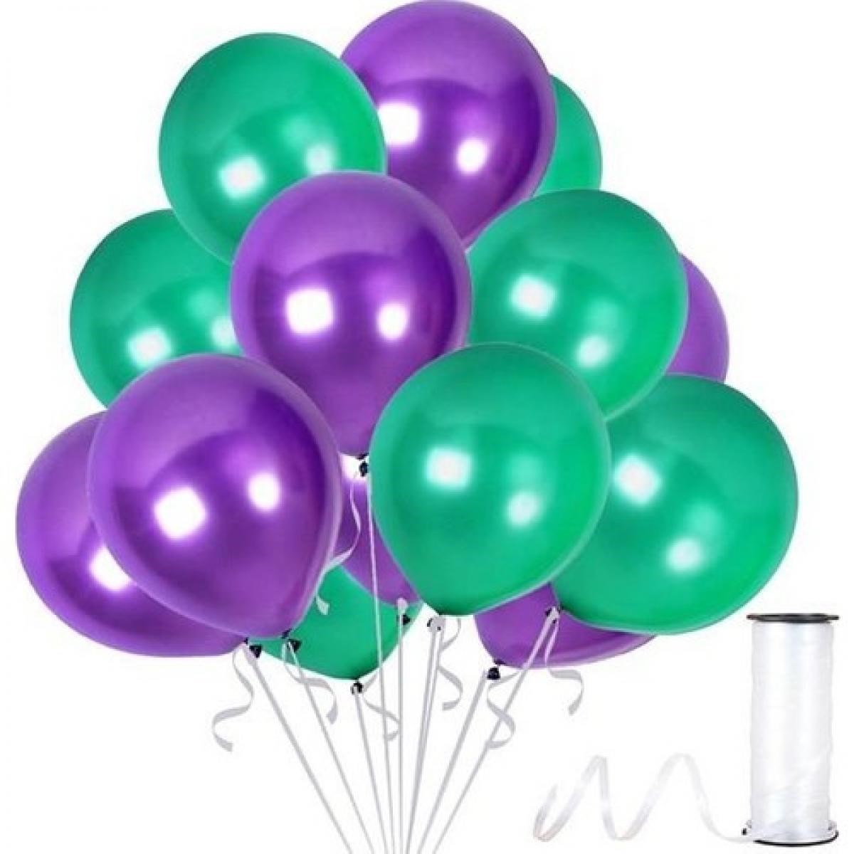 Metalik Parlak 12 inch Yeşil Mor Balon 12 Adet
