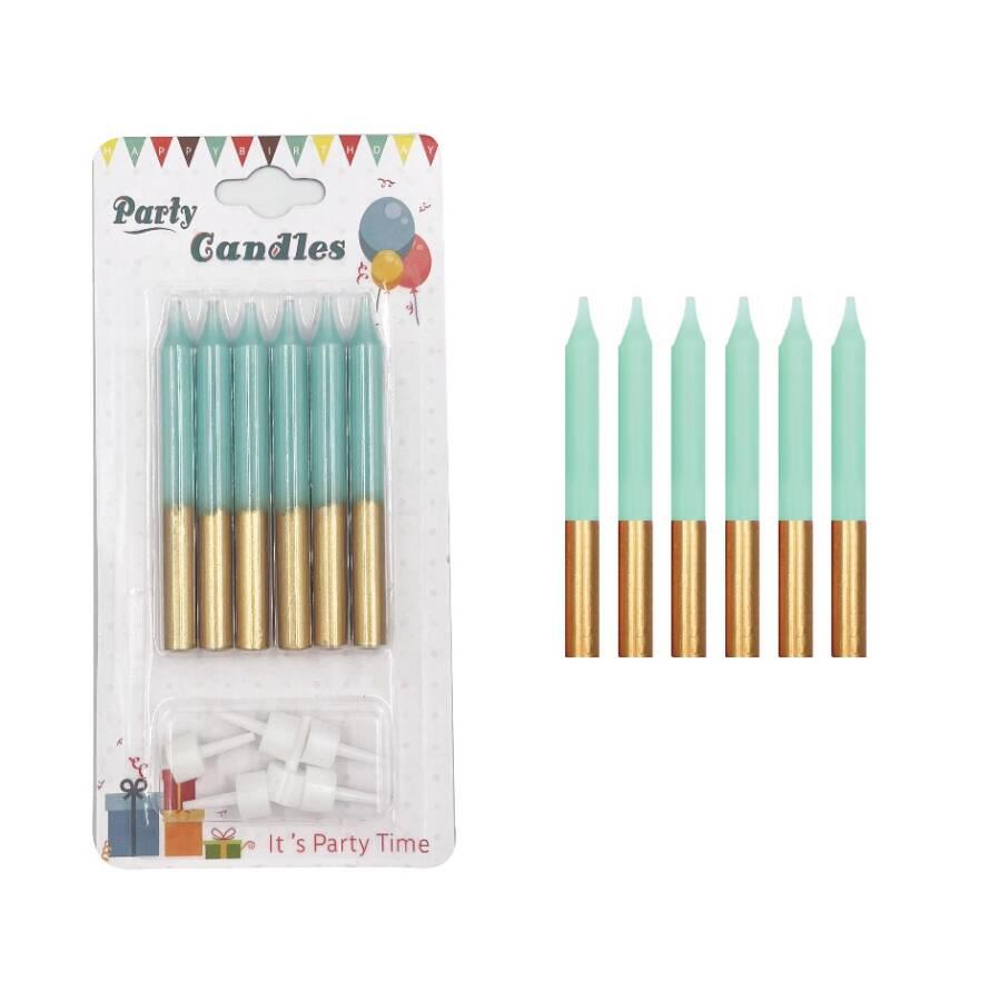 Mum İnce 2 Renkli Yeşil-Gold 8 Cm 6 Adet