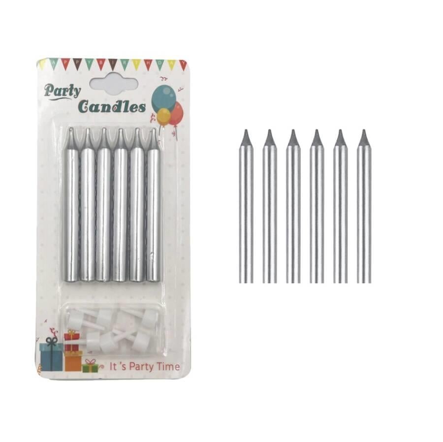Mum İnce 8 Cm Gümüş 6 Adet