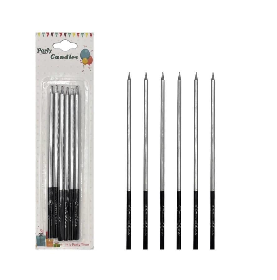 Mum İnce Kalem Model Gümüş 15 Cm 6 Adet