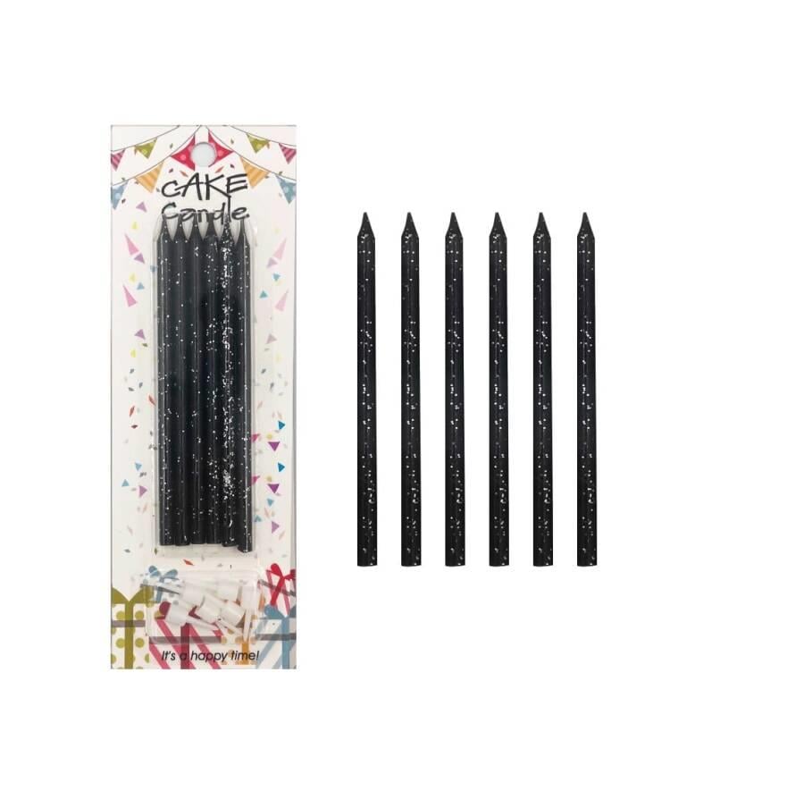 Mum İnce Siyah Parıltılı 14 cm 6 Adet