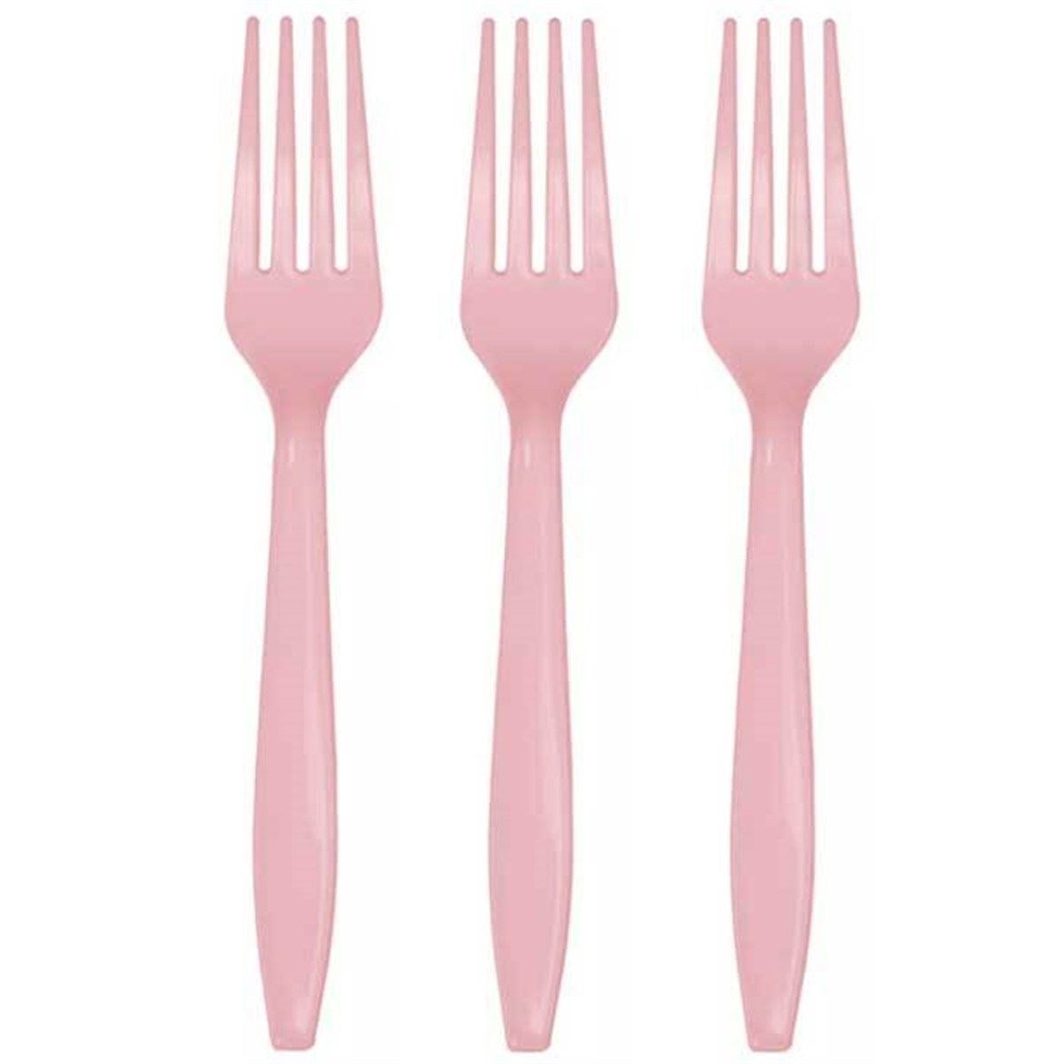 Pembe Lüks Plastik Çatal 25 Adet