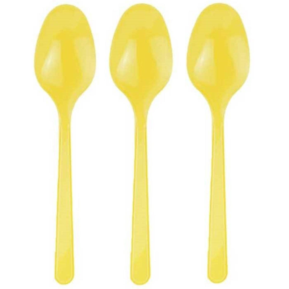 Sarı Renk Lüks Plastik Kaşık 25 Adet