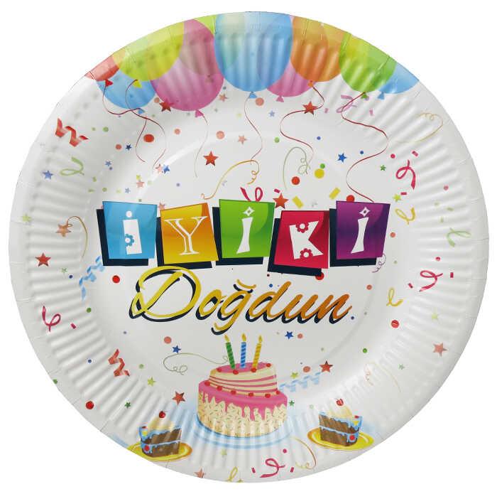 TABAK KARTON İYİKİ DOĞDUN BALONLU BEYAZ 23 CM PK:8