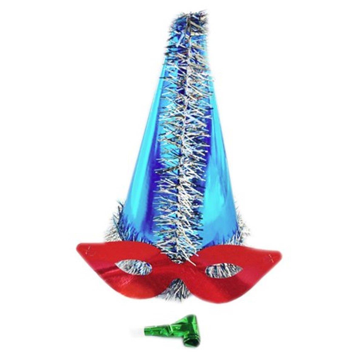 Yılbaşı Katyon Düdüklü Şapka Seti Mavi Renk 1 Adet