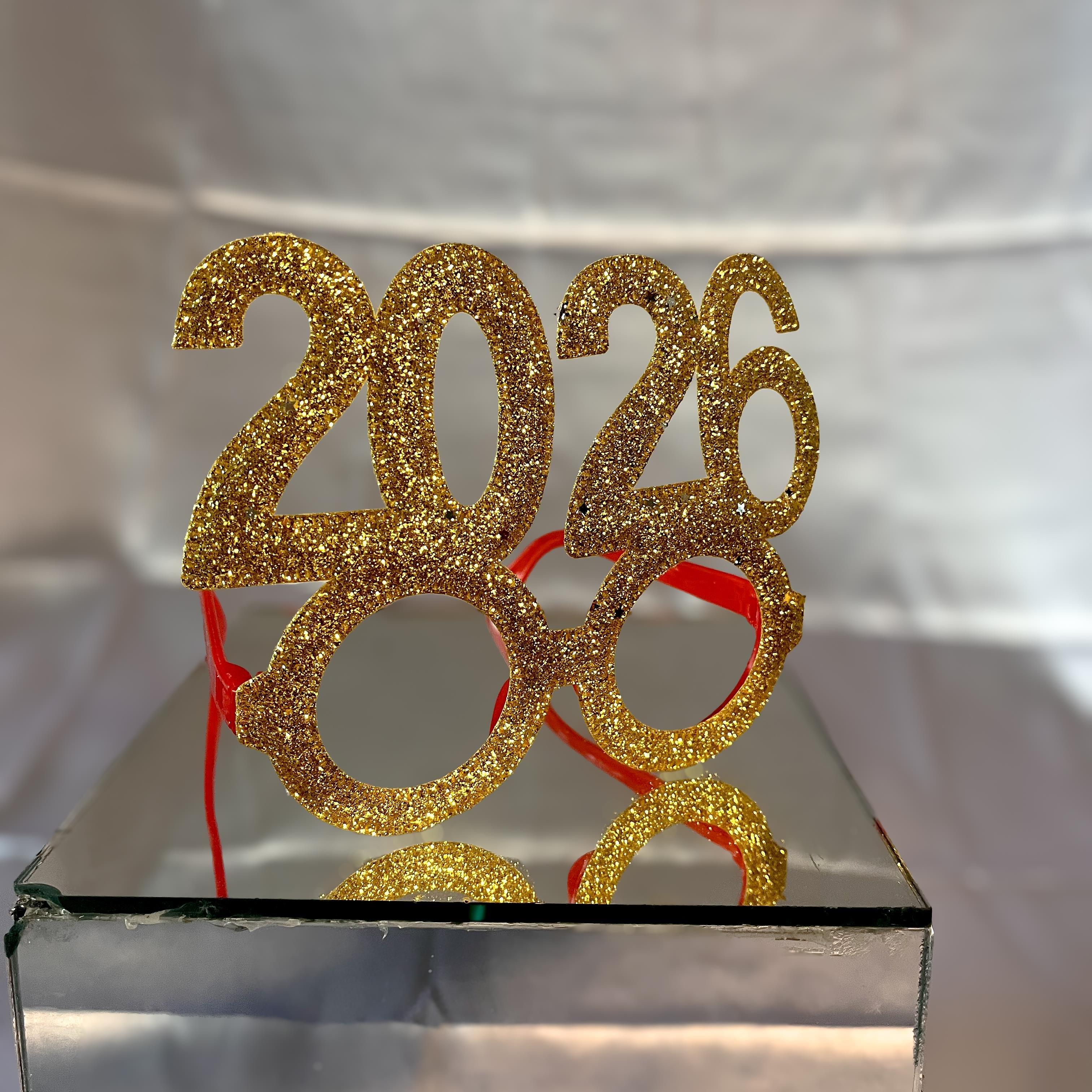 Yılbaşı Simli Gold Renk Gözlük 2026