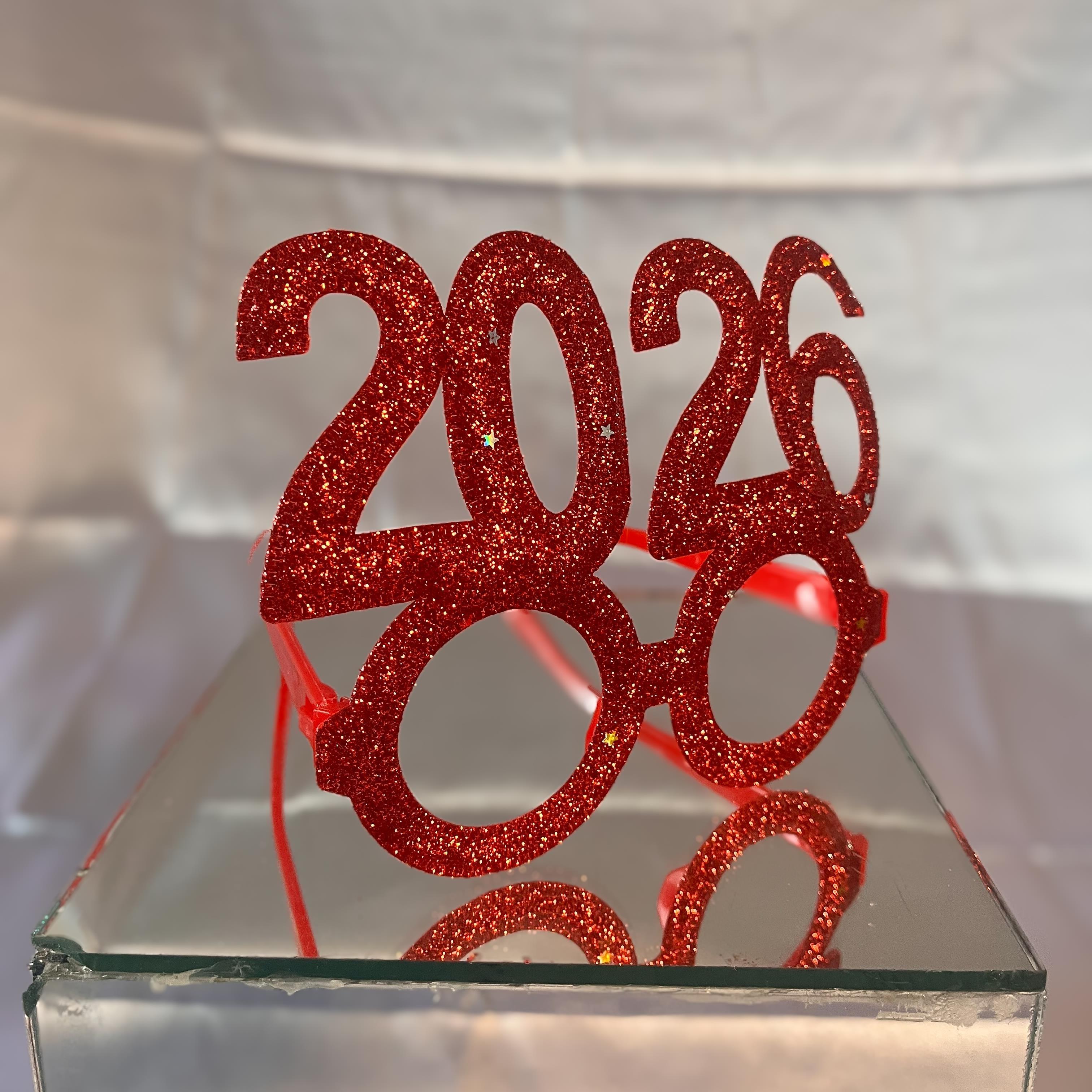 Yılbaşı Simli Kırmızı Renk Gözlük 2026