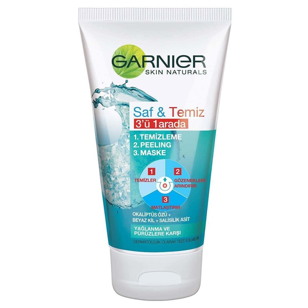 GARNIER SAF&TEMİZ 3'Ü 1 ARADA TEMİZLEME PEELING MASKE