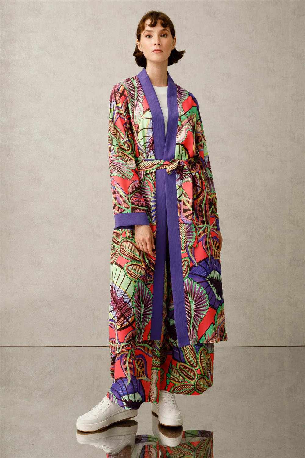 Ghisa Desenli Kimono Takım TROPİKAL YEŞİL YAPRAKLI