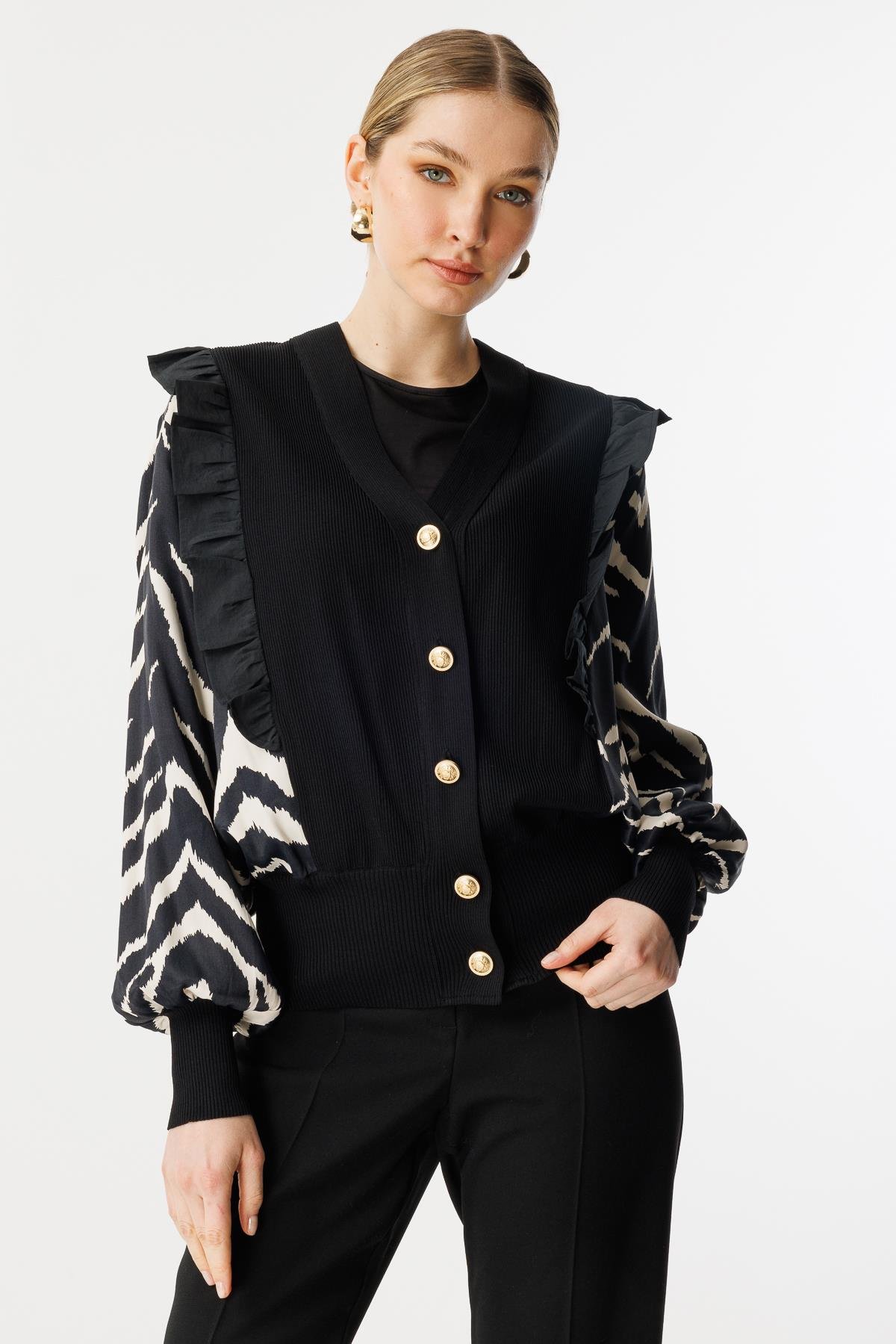 Ghisa Hırka SİYAH BEJ ZEBRA SİYAH