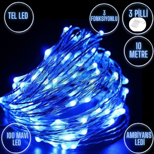10 Metre Mavi Peri Tel Led Animasyonlu