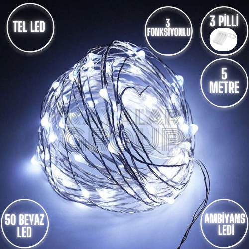 5 M Beyaz Peri Led Tel Led Animasyonlu