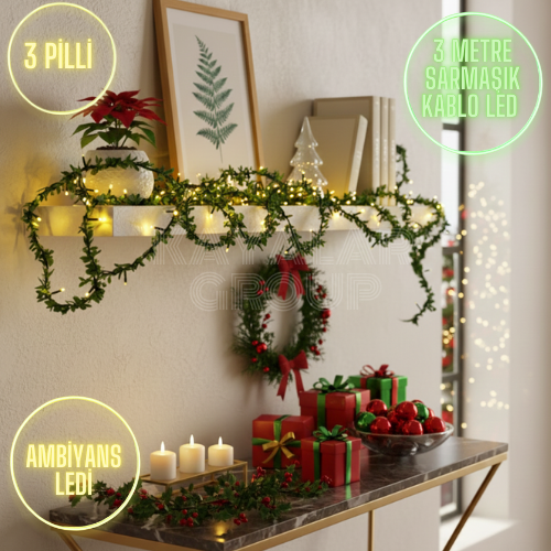  Dekoratif Tel Sarmaşık Yaprak Kablo Led Gün Işığı - 3 Metre