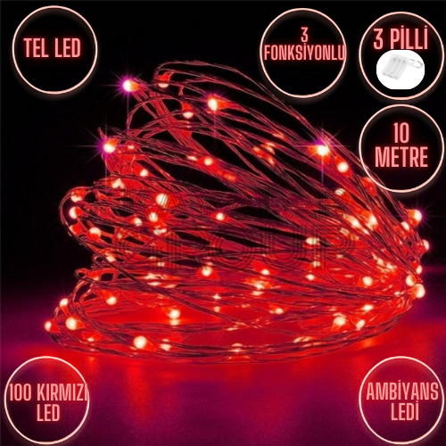 10 Metre Kırmızı Peri Tel Led Animasyonlu